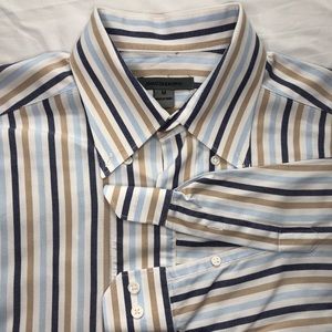 Johnston & Murphy Button Up Mens M Blue Striped